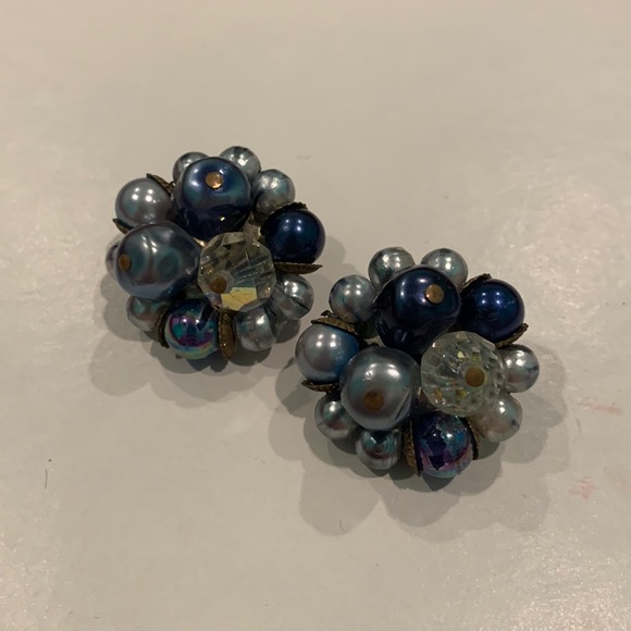 Blue Beaded Clip On Earrings - Picture 2 of 6